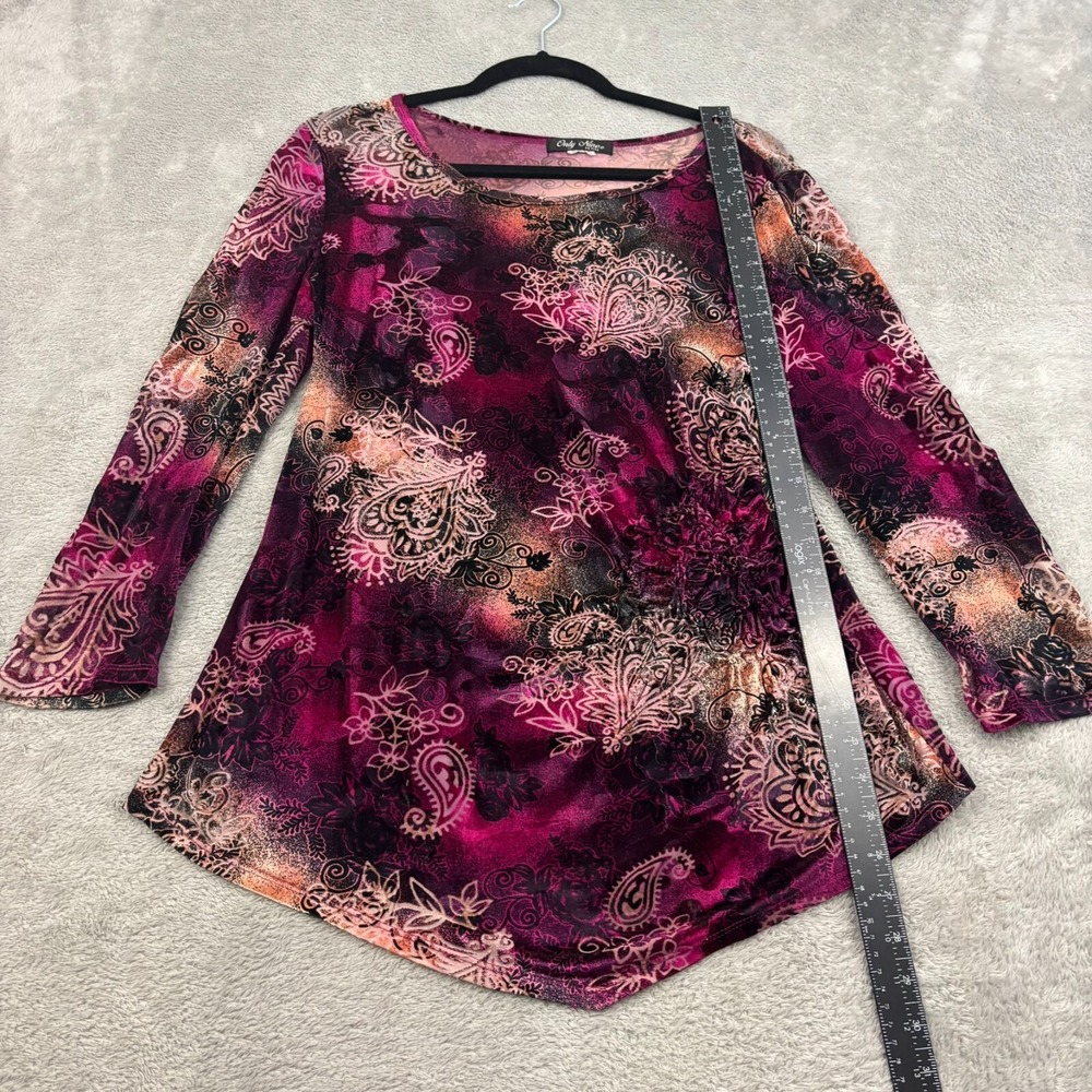 VTG Only Nine Womens Ruched Velvet Burnout Blouse PL Multicolor‎ Y2K Whimsigoth - Picture 11 of 15